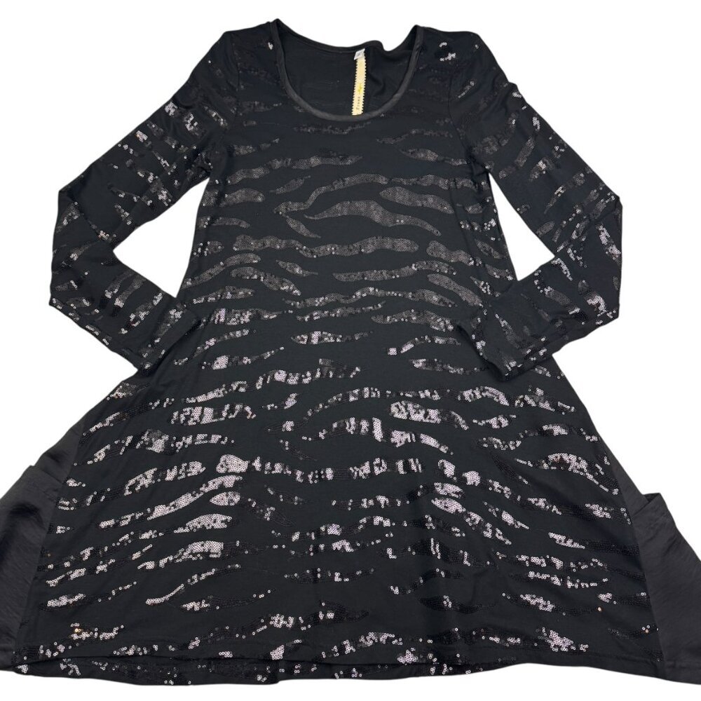 Uncle Frank Lagenlook Long Sleeve Sequins Animal Print Dress Women's Size Small